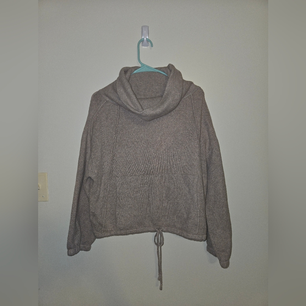 Field Flower By Anthropologie Taupe Cowl Neck Drawstring Hem Sweater
